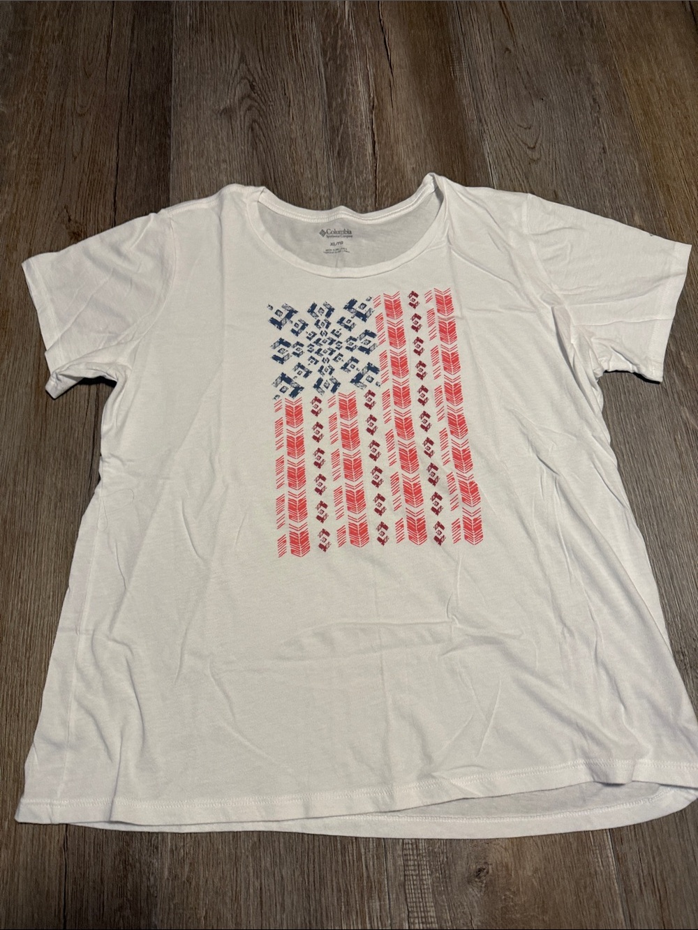 Columbia Short Sleeve Tee with Red & Blue Flag Graphic